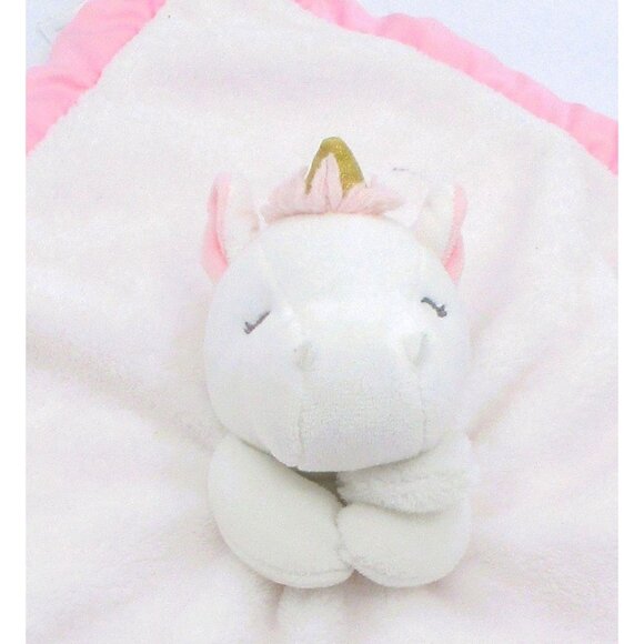 Carters Unicorn Plush Security Blanket Pink White Lovey Satin Trim 14x14 " - Picture 2 of 4